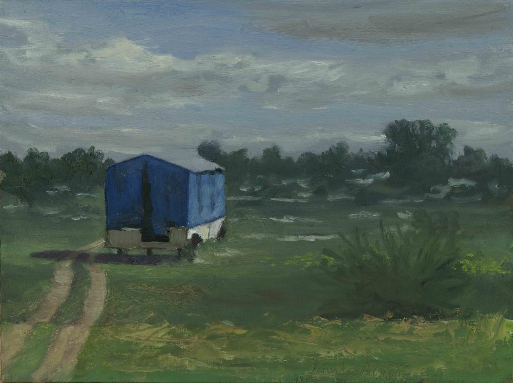 A blue wagon in Ben Shemen Forest  | oil on wood