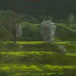 Almond trees in Titora hill | with dark backround, oil on canvas