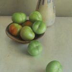 Arrangement with green tomatoes | oil on linen mounted on board
