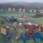 Beehives & cat | oil on linen
