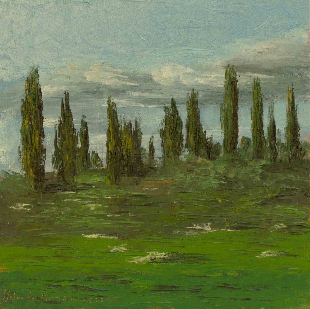 Cypress hill with green ,oil on wood