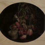 Dead flowers | serpents and Mau, oil on paper mounted on board