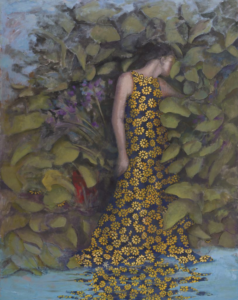 Golden flowers | mix technics oil and textile on canvas