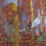 Hide and Seek | mix technics oil textile and gold leaf on canvas