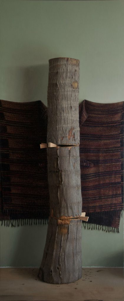 Indecent Exposure Tree Trunk Totem  | oil on linen mounted on board