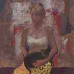 Neta with a cat, | mix technics on canvas