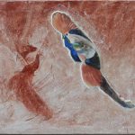 Peacock Fight 1,fresco on wood panel