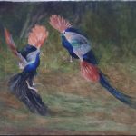 Peacock Fight 2 | Fresco and tempera on wood panel