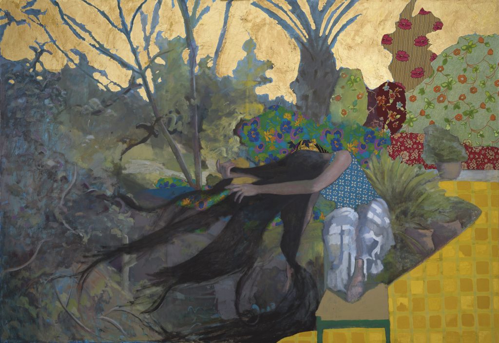 Pulling Hair  | mixed technics, oil textile and gold leaf on canvas