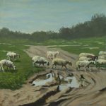 Sheep and pond in Ben Shemen Forest | oil on canvas