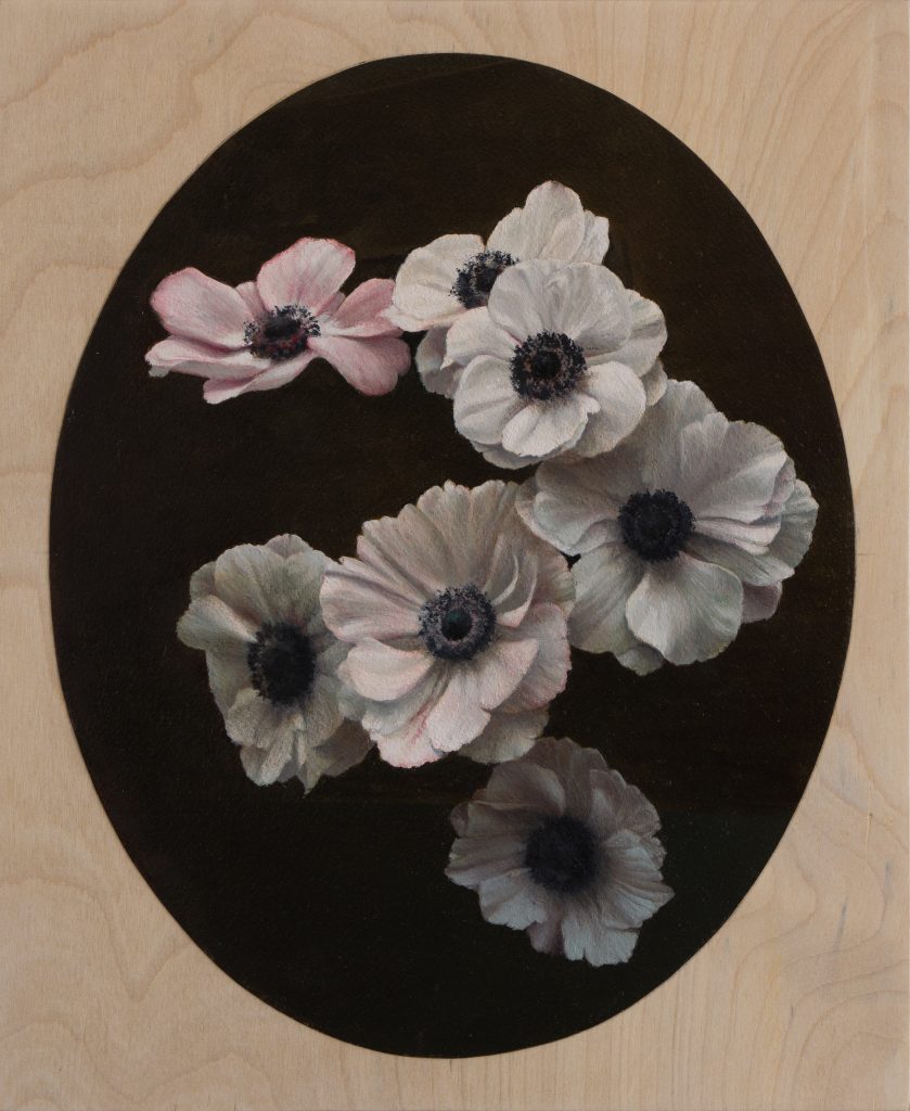 Spirits in a material formation | oil on paper mounted on board