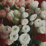 White and pink lisianthus | oil on linen mounted on board