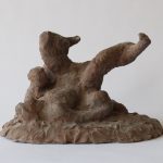 Wrestlers on the ground sketch | Brown painted clay