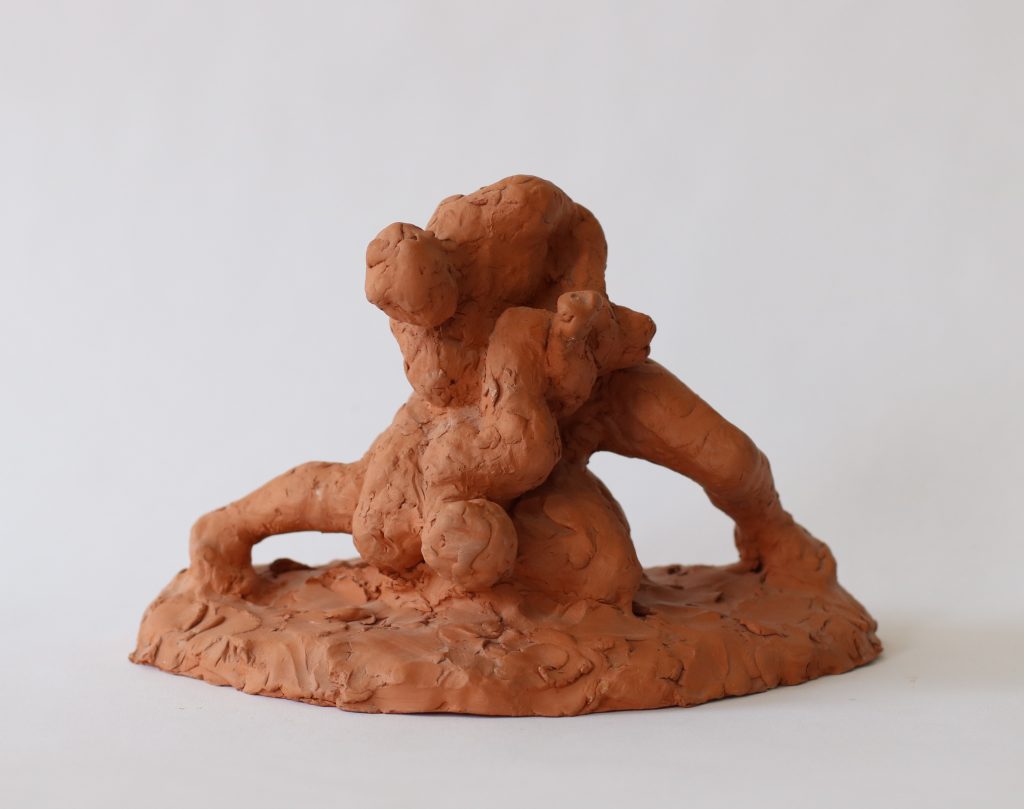 Wrestlers sketch | fired clay (red color)