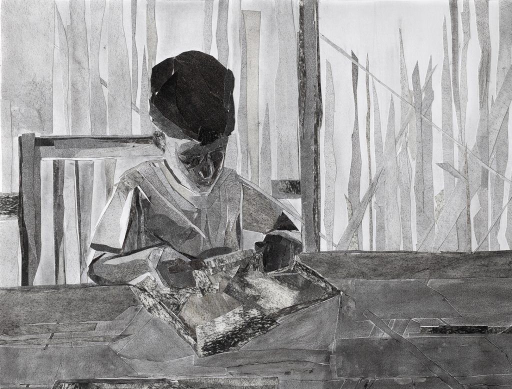 Absorbed | collage and charcoal on paper