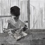 Absorbed | collage and charcoal on paper