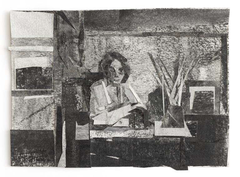 Her Portrait | collage and charcoal on paper
