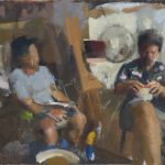 Fdriends at the Studio | oil on canvas mounted on wood