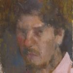 Self-portrait with a pink collar | oil on canvas mounted on wood