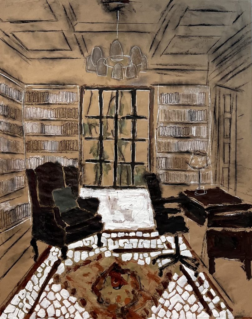 Green in the window | oil and graphite on paper