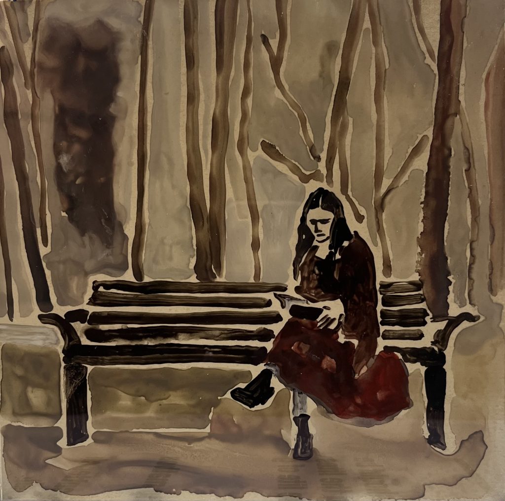 In a red dress | oil on glass