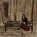 In a red dress | oil on glass