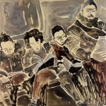 Reading in the metro | oil on glass