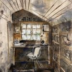Sloping roof in the room | oil and graphite on canvas