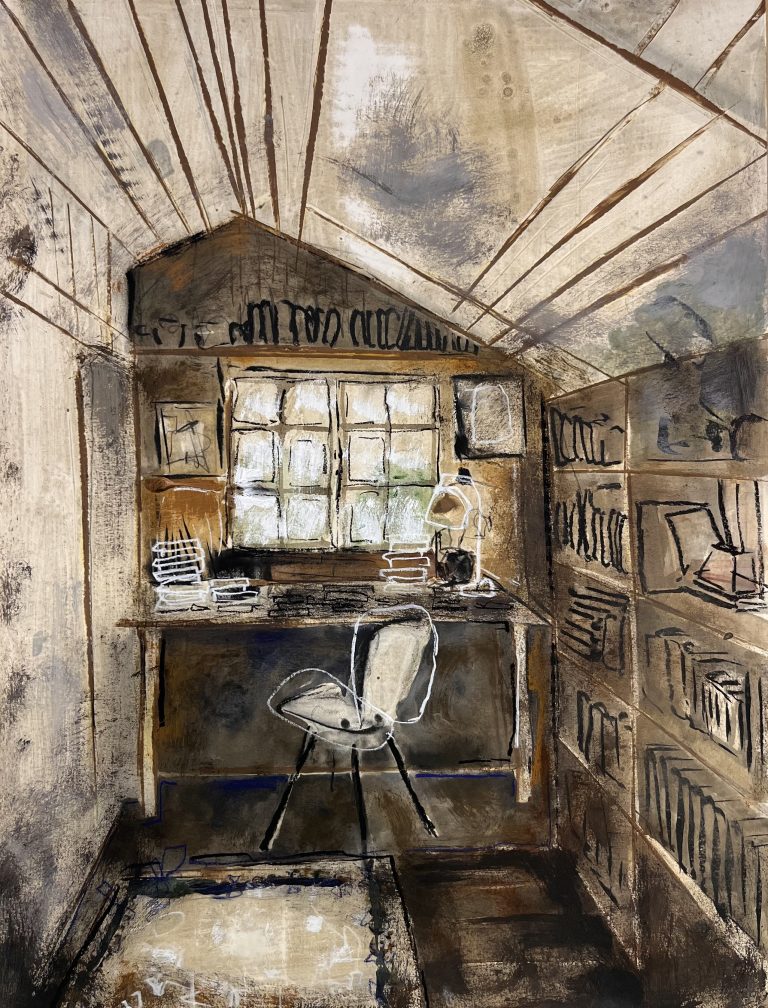 Sloping roof in the room | oil and graphite on canvas