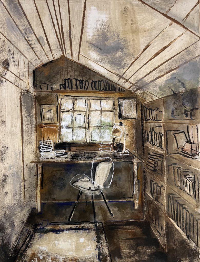 Sloping roof in the room | oil and graphite on canvas